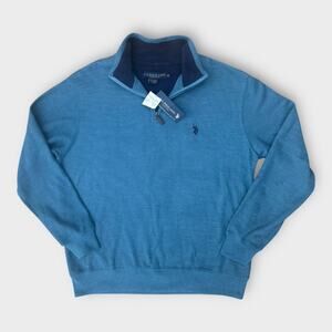 U.S. Polo ASSN. 1/4 Zip Blue Ribbed Sweatshirt Sweater Mens sz Medium NEW Preppy